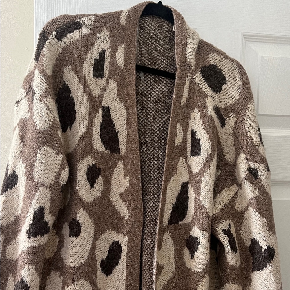 entro Taupe and Cream Leopard Print Open-Front Jacket